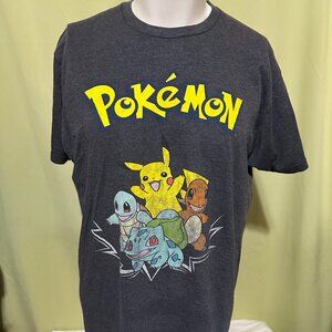 Pokémon Pikachu Charizard Squirtle Men's Gray T Shirt Size Large Cotton Polyeste